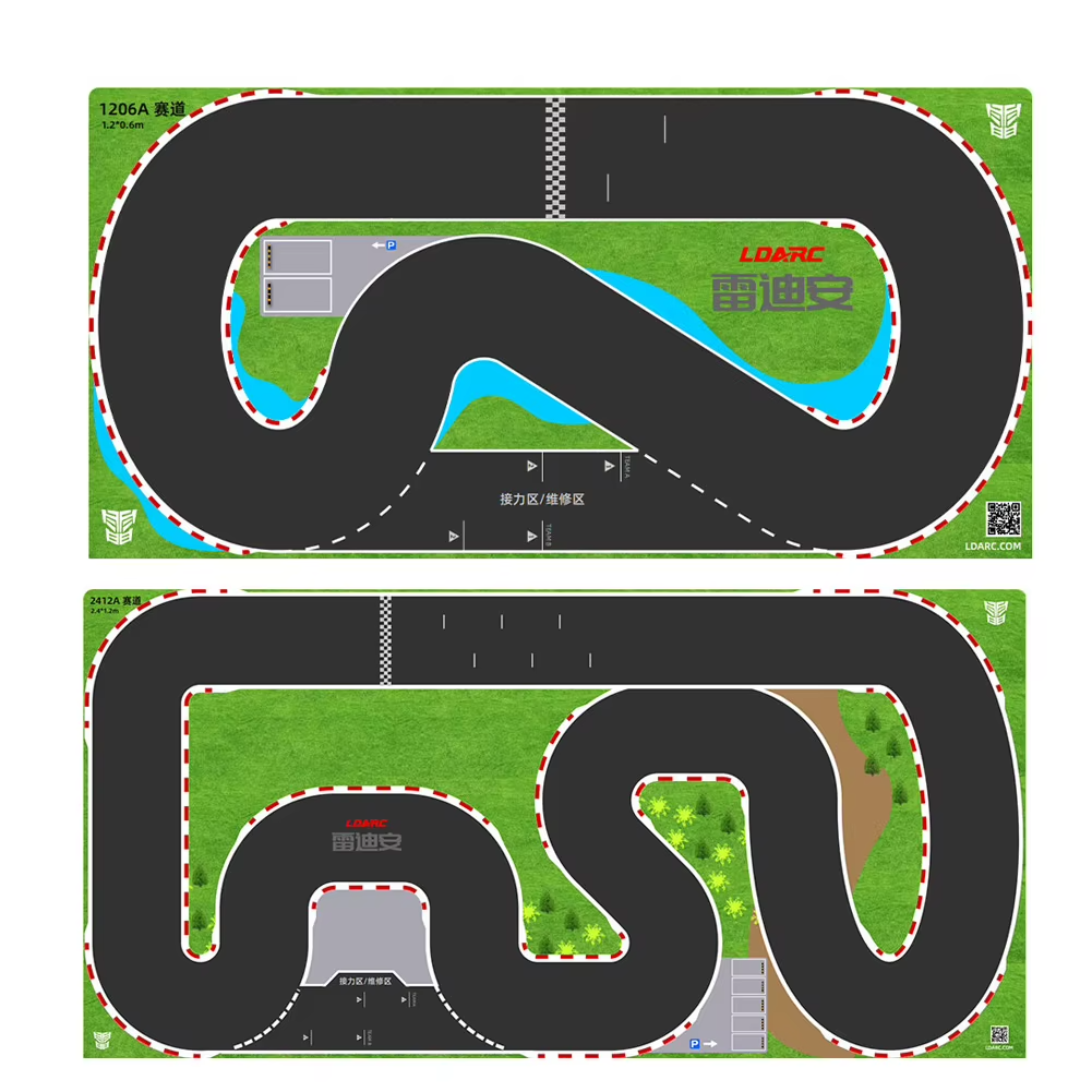 LDARC RC drift car race track mats with detailed layouts and pit zones from revnhaus