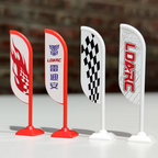 Mini RC racing flags with flame, checkered, and LDARC logos from revnhaus