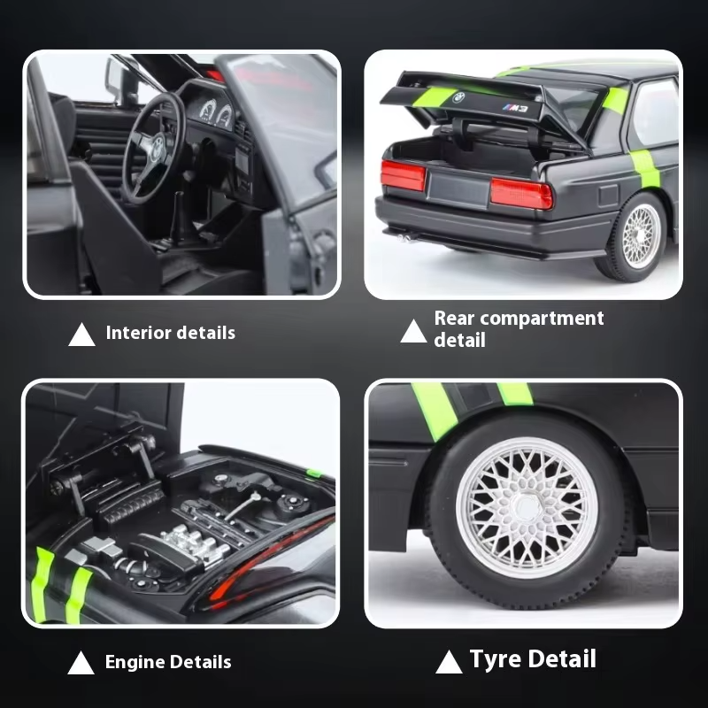 BMW M3 die-cast model with interior, engine, rear, and tire details from revnhaus