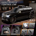 Black 4WD video remote control car with screen display remote, drift wheels, and modular battery from revnhaus