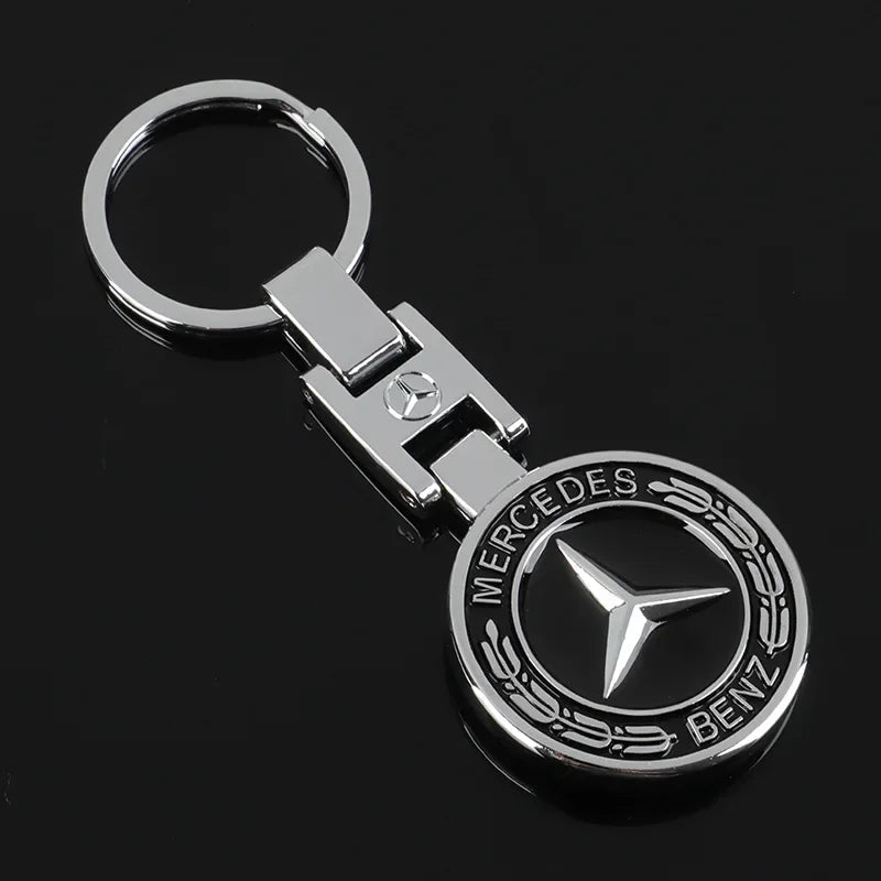 Mercedes-Benz logo keychain with chrome finish and black emblem from revnhaus