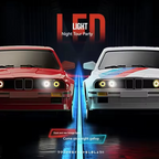 Red and white RC drift cars with LED lights, night tour party theme from revnhaus