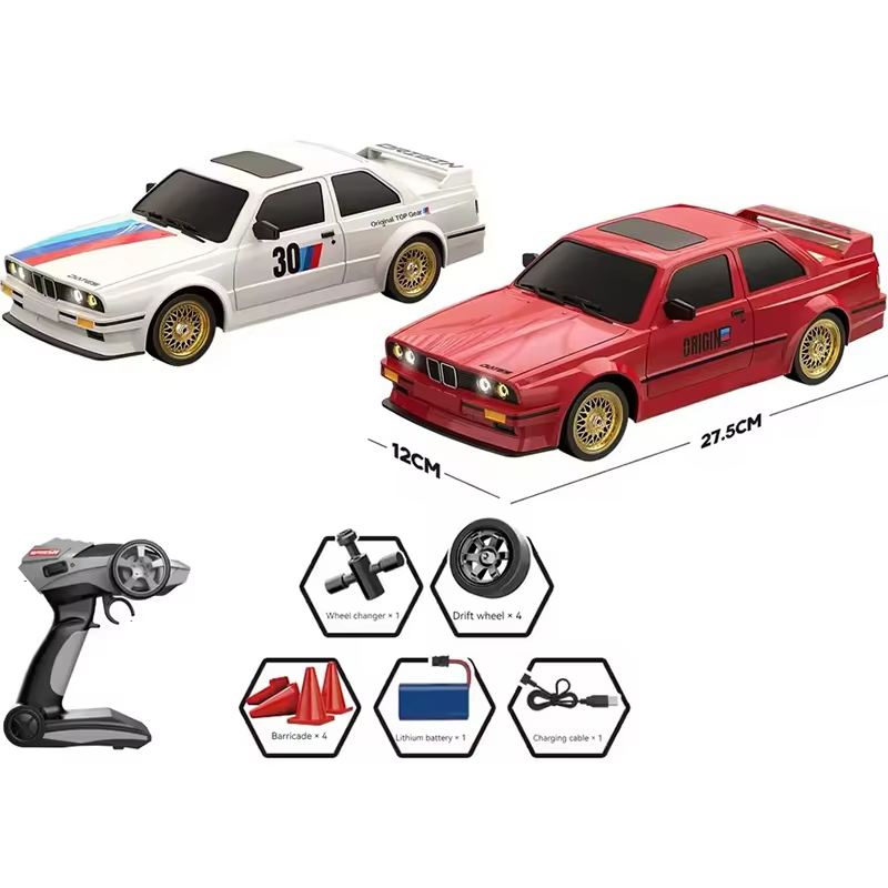 RC drift cars with remote, drift wheels, battery, and accessories from revnhaus