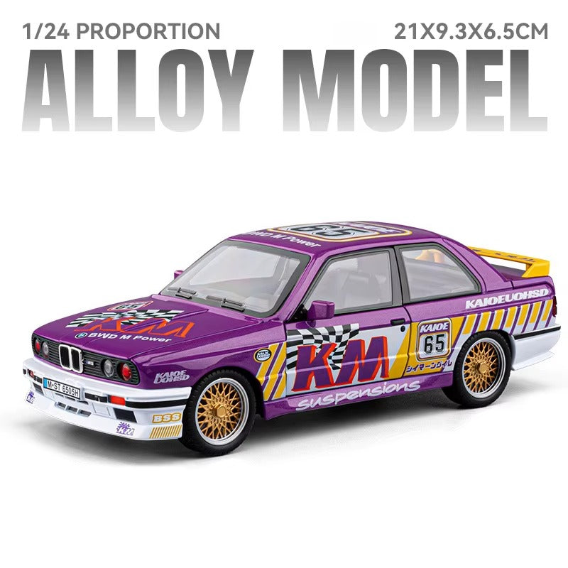 Purple 1/24 scale alloy BMW M3 die-cast model car with KM racing livery from revnhaus