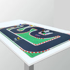 Miniature RC drift car race track play mat with toy cars and pit stop from revnhaus