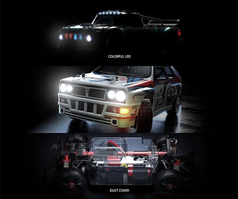 RC drift car with colorful LED lights and dust cover, from revnhaus