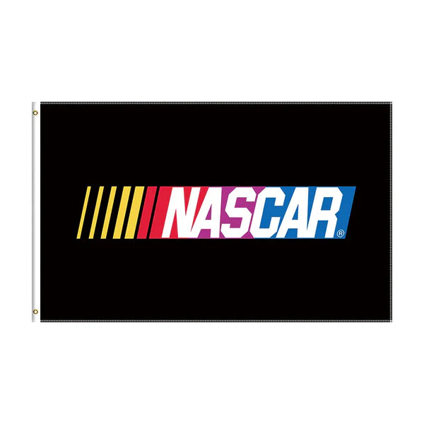 NASCAR flag with iconic logo on black background, motorsport fan gear from revnhaus