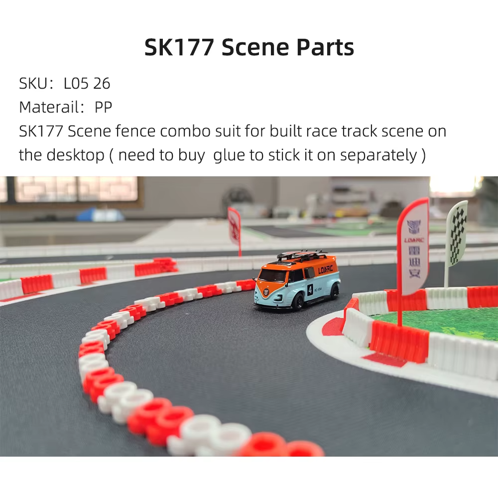 SK177 scene fence combo for RC drift track with van, flags, and barriers from revnhaus
