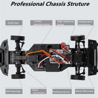RC drift car chassis with drift tires, metal transmission, and high explosive motor from revnhaus