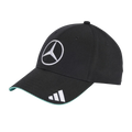 Black Mercedes-Benz F1 cap with white logo and teal trim, Adidas branding, from revnhaus