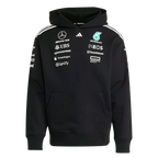 Black Mercedes-AMG Petronas F1 Team hoodie with sponsor logos, motorsport apparel from revnhaus
