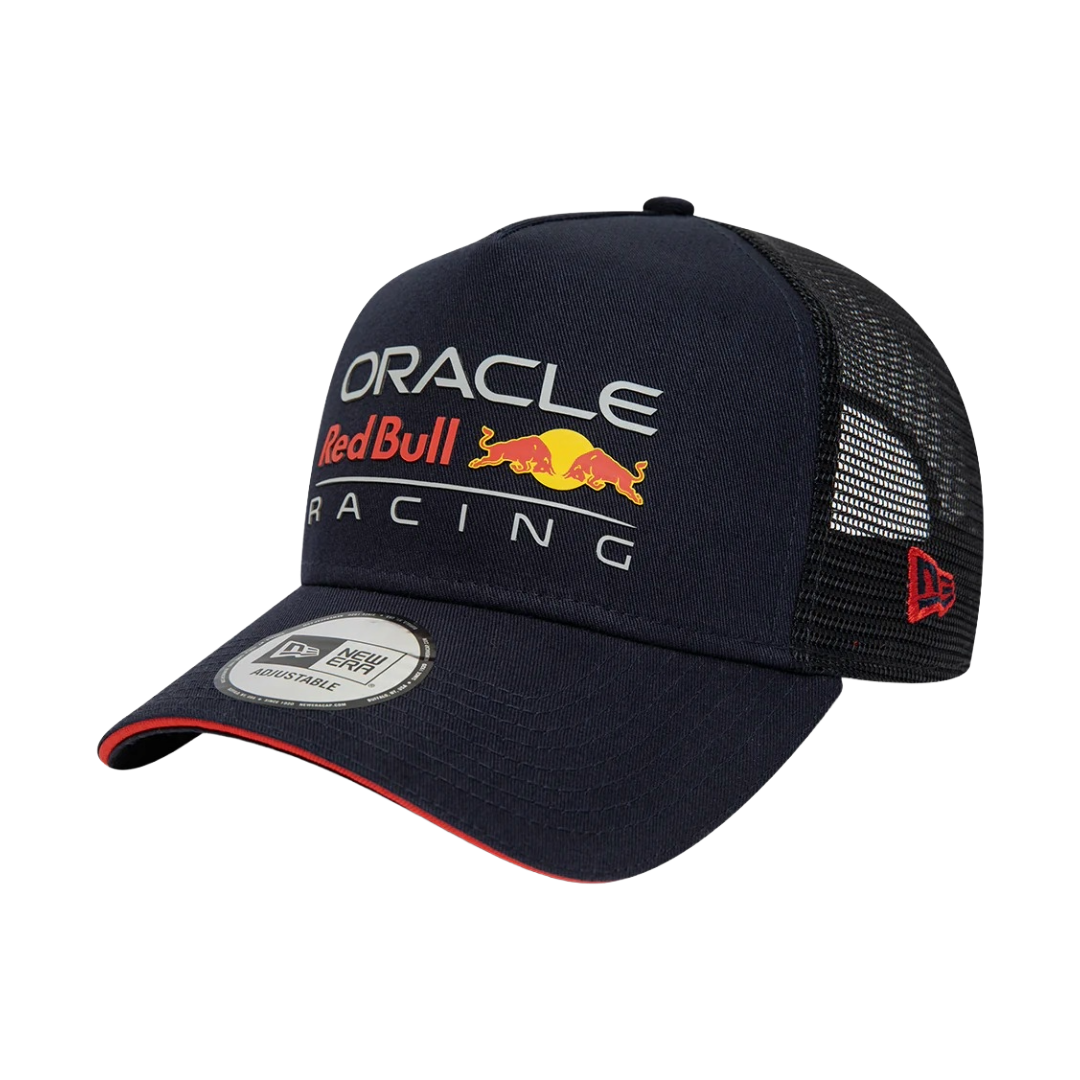 Oracle Red Bull Racing trucker hat with mesh back and New Era logo, from revnhaus