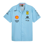 Light blue Ferrari F1 team shirt with Shell, Santander, Puma logos from revnhaus