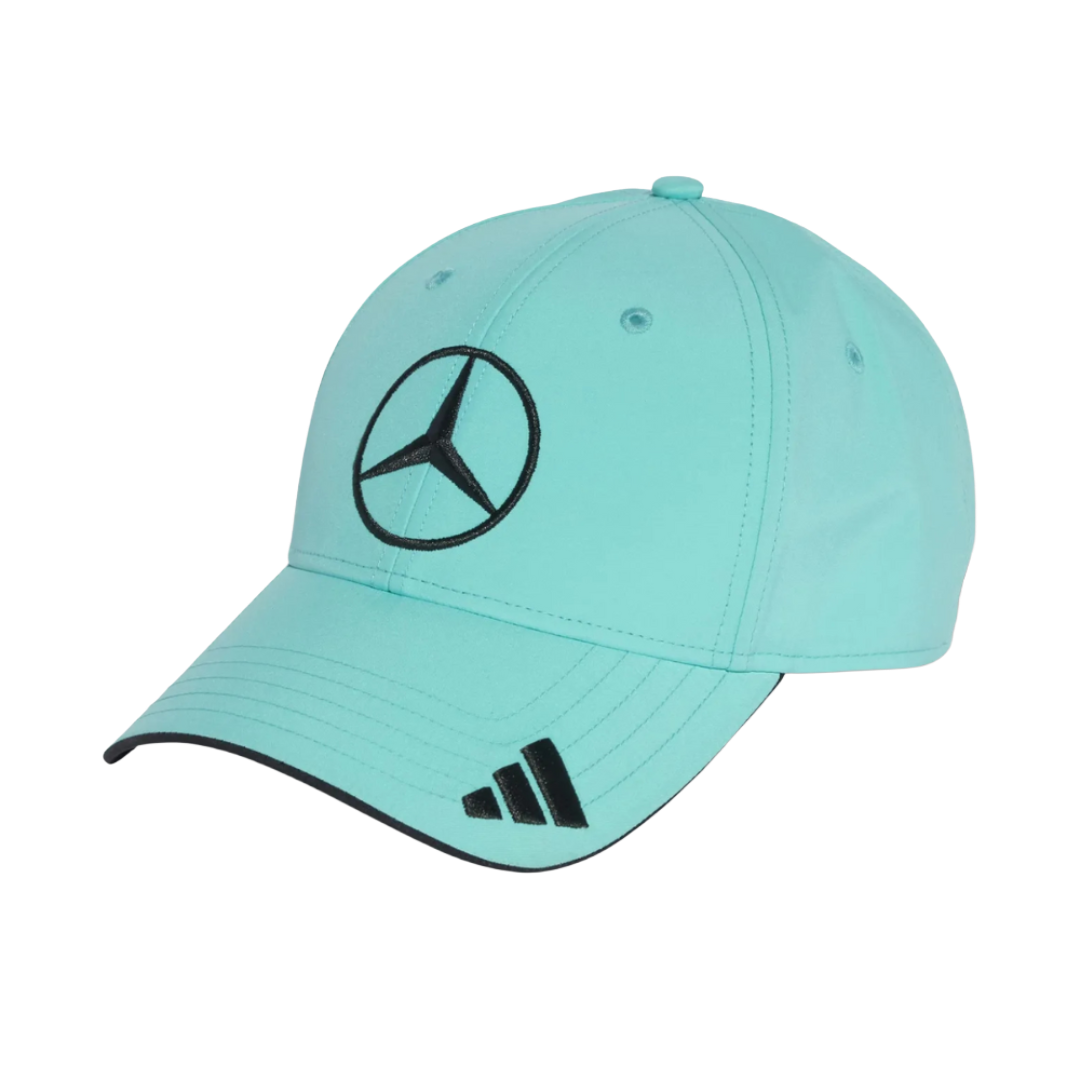 Mint green Mercedes-Benz cap with black logo and Adidas stripes from revnhaus