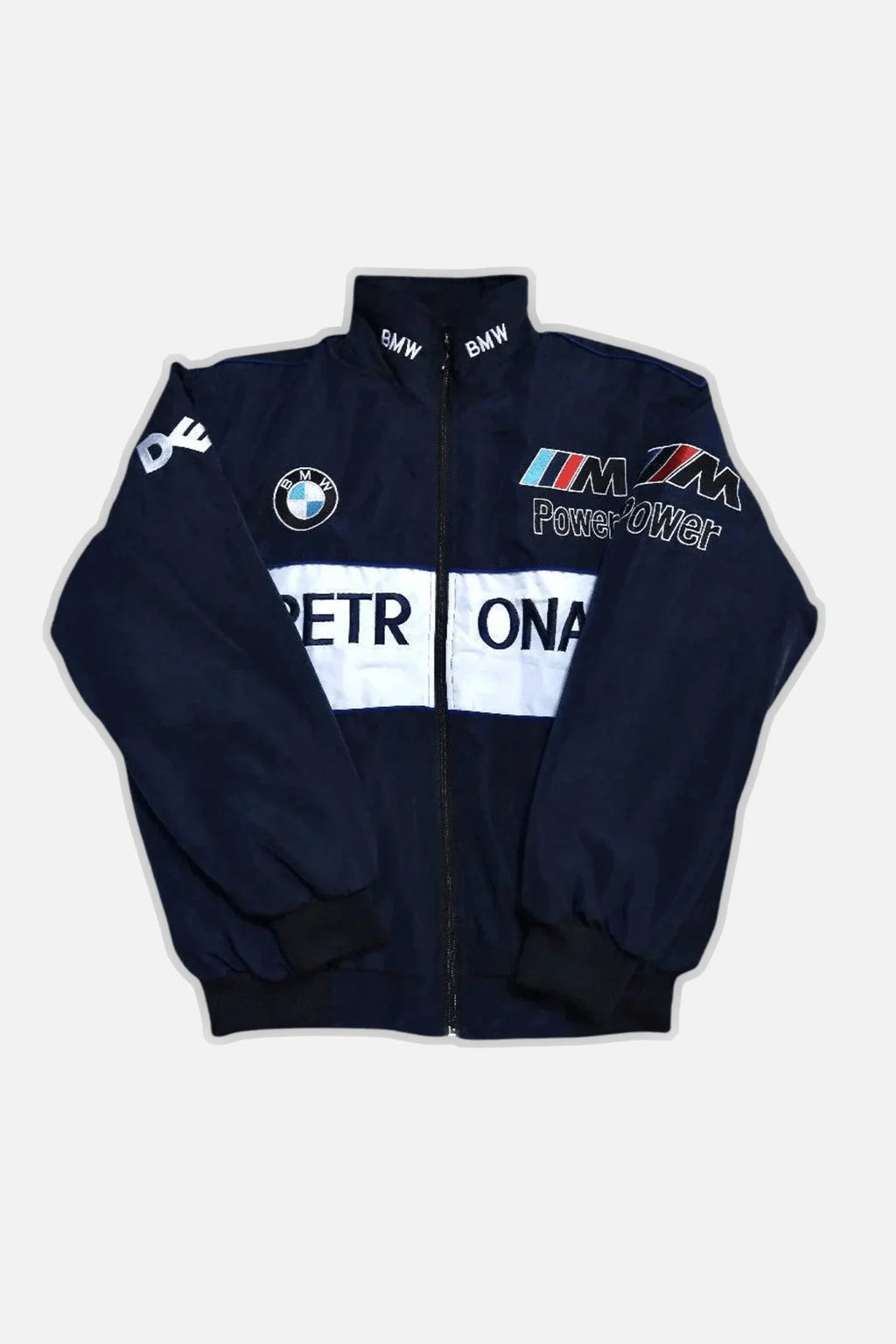 BMW M Power racing jacket with Petronas logos, navy blue zip-up from revnhaus