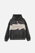 Black Ducati hoodie with flame graphic and logo, motorsport apparel from revnhaus