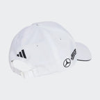 White Mercedes-AMG Petronas F1 Team cap with Adidas logo, motorsport apparel from revnhaus