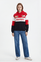 Ferrari racing hoodie with Shell and UPS logos, red white black design from revnhaus