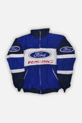 Ford Racing jacket with blue, white, and navy design, featuring Ford logos and zippered pockets from revnhaus