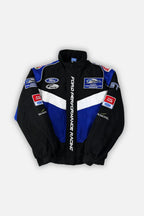 Ford Performance Racing motorsport jacket with sponsor logos, black blue white design from revnhaus