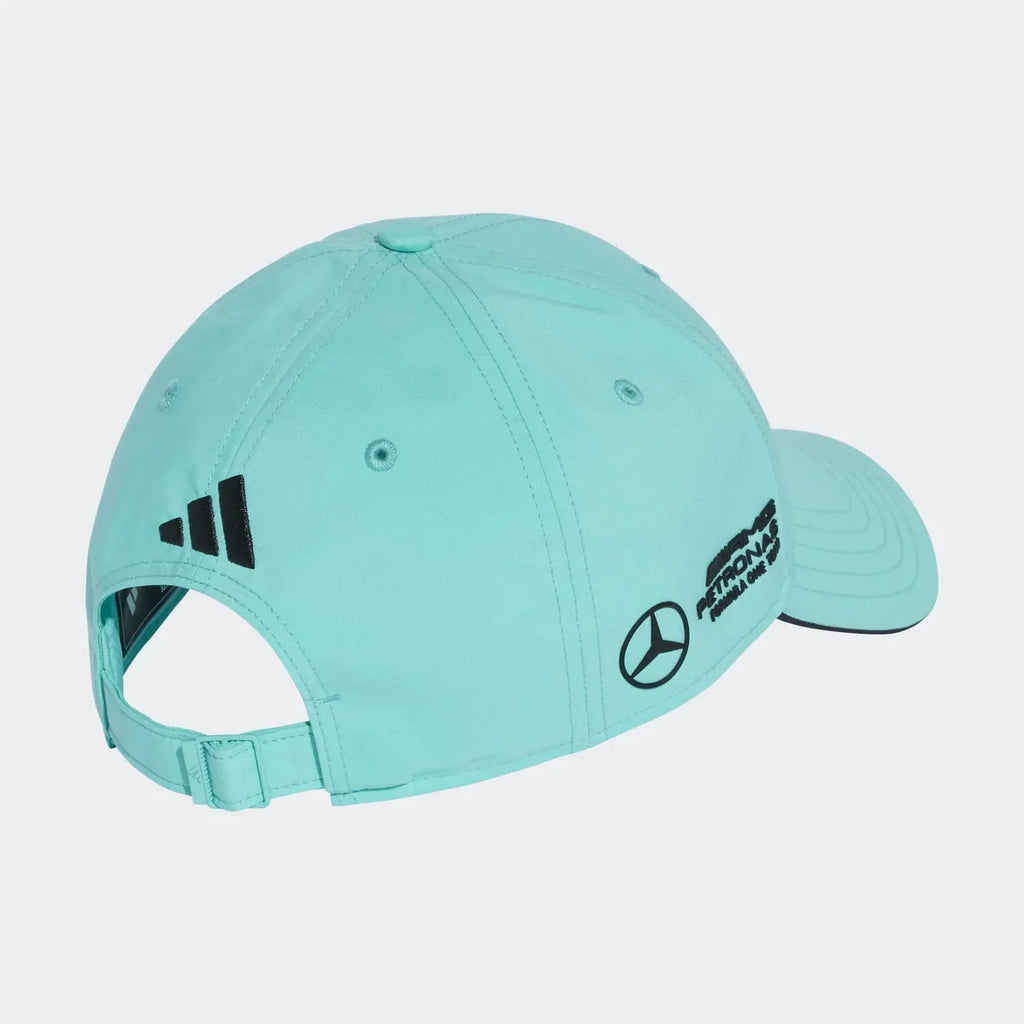 Mint green Mercedes-AMG Petronas F1 Team cap with Adidas logo, motorsport apparel from revnhaus