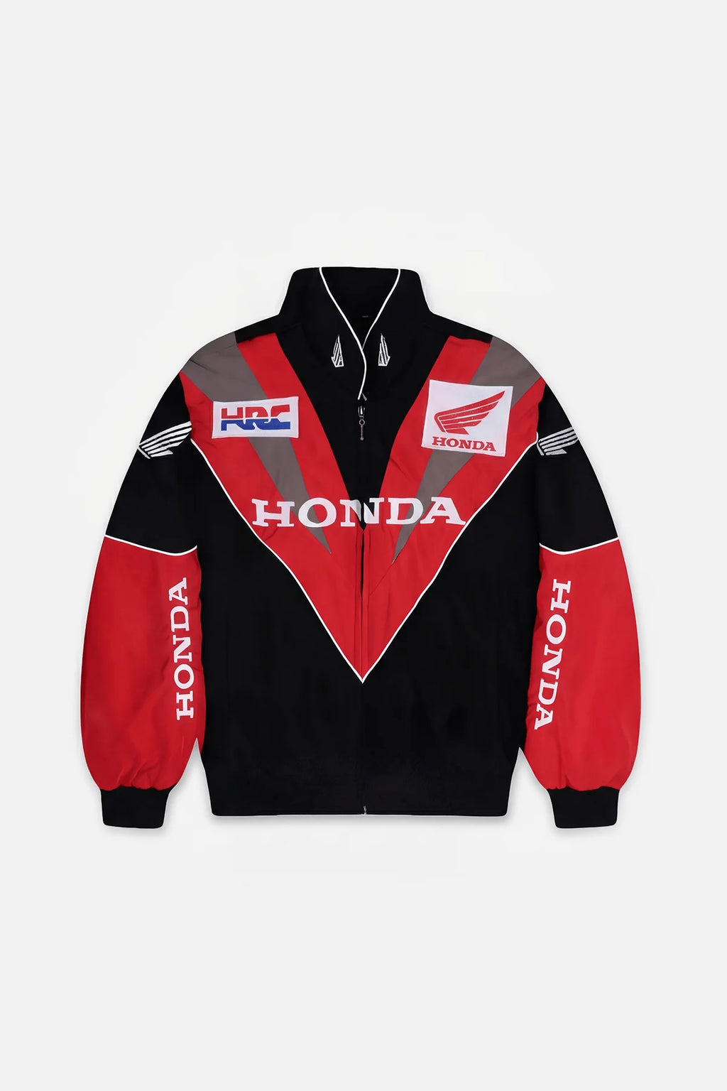 Honda HRC racing jacket with red black design, motorsport apparel from revnhaus