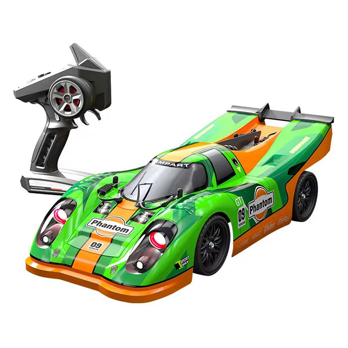 Green and orange RC drift car with remote control, Phantom branding, from revnhaus