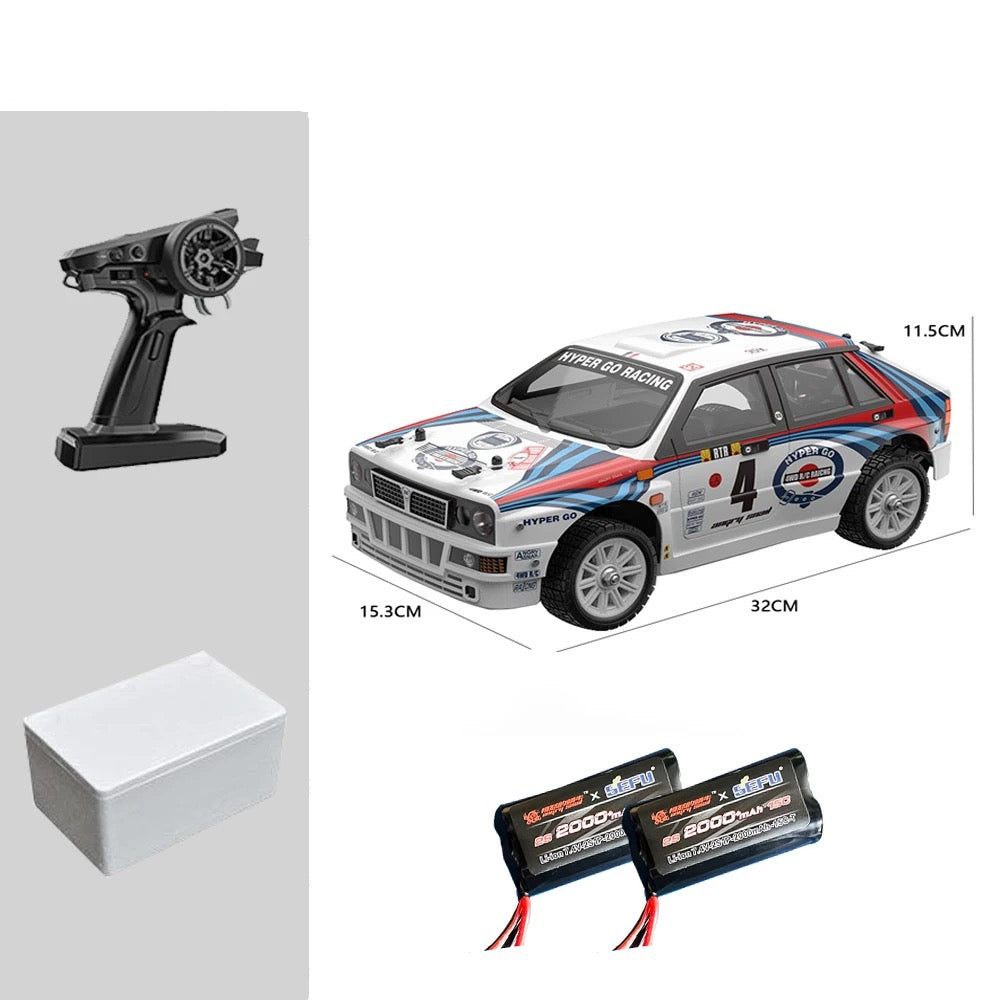 RC drift car with remote, batteries, and box, 32cm scale rally model from revnhaus