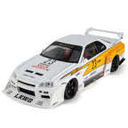White and yellow drift car die-cast model with Liberty Walk body kit, number 23, from revnhaus