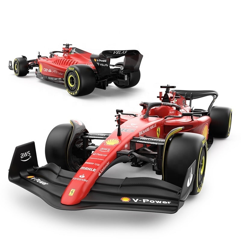 Red Ferrari F1 race car with Shell and AWS sponsorship, sleek aerodynamic design from revnhaus