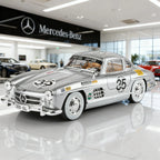 Silver Mercedes-Benz 300 SL race car die-cast model with #35 decals, AMG branding, from revnhaus