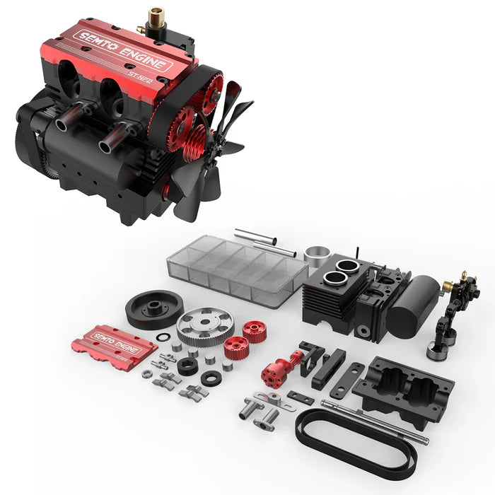 Sento Engine RC car engine kit with red and black parts, tools, and components from revnhaus