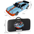 Blue and orange Gulf livery die-cast RC car with carrying case, 1:18 scale, from revnhaus