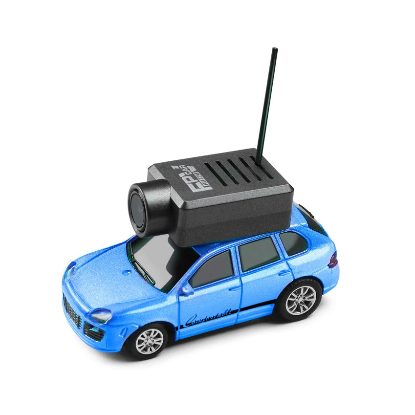 Blue RC drift car with FPV camera and antenna from revnhaus