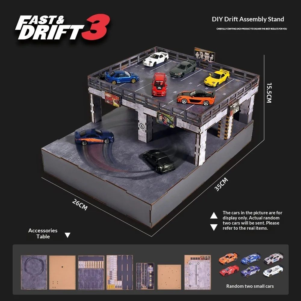 Fast & Drift 3 DIY drift assembly stand with die-cast cars, 35cm x 26cm display from revnhaus