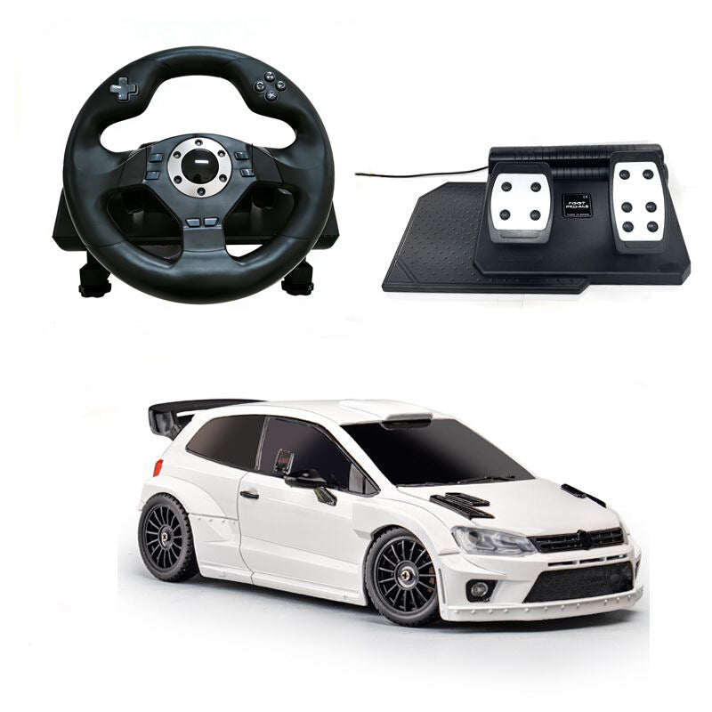 RC drift car with racing steering wheel and pedal set from revnhaus