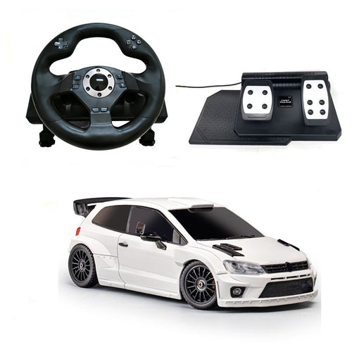 RC drift car with racing steering wheel and pedal set from revnhaus