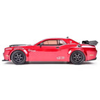 Red RC drift car with Panther decals and black rims from revnhaus