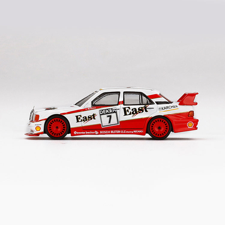 White and red Mercedes-Benz DTM race car die-cast model with East livery, number 7, from revnhaus