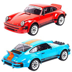 Red and blue Porsche 911 die-cast collectible cars with racing stripes from revnhaus