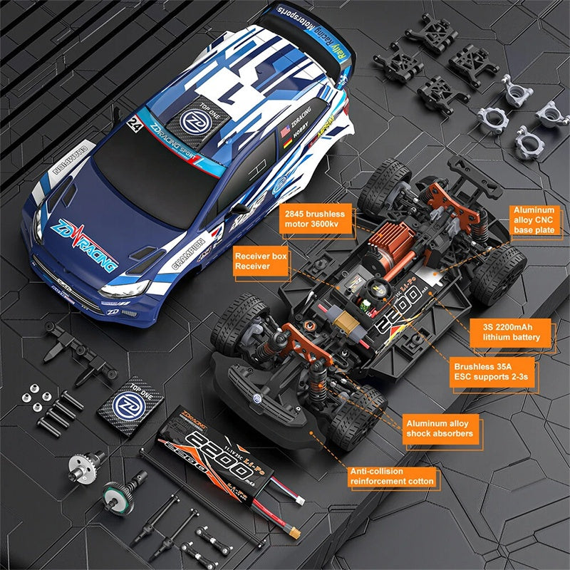 RC drift car with 2845 brushless motor, aluminum alloy parts, and 3S battery from revnhaus