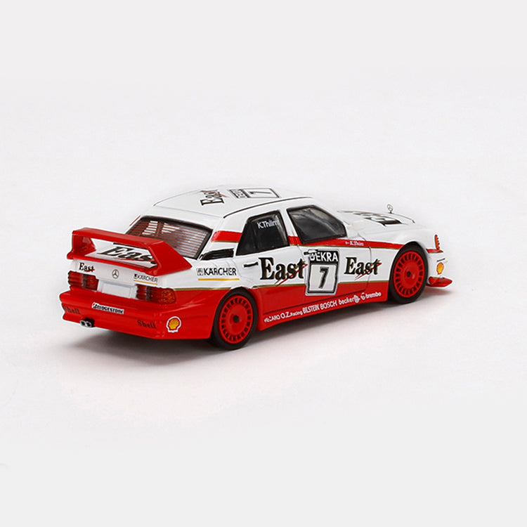 White and red Mercedes-Benz DTM race car die-cast model with East and Shell livery from revnhaus