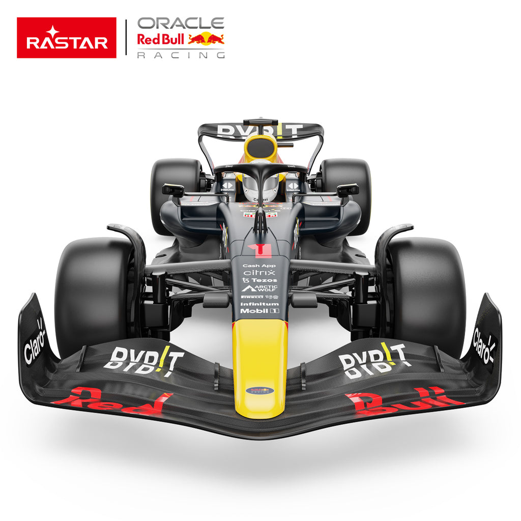 Oracle Red Bull Racing F1 car front view with sponsor logos from revnhaus