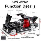 Black 300SL vintage die-cast car with opening doors, hood, lights, and sound effects from revnhaus