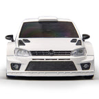 White die-cast rally car model with aggressive front grille and hood vents from revnhaus