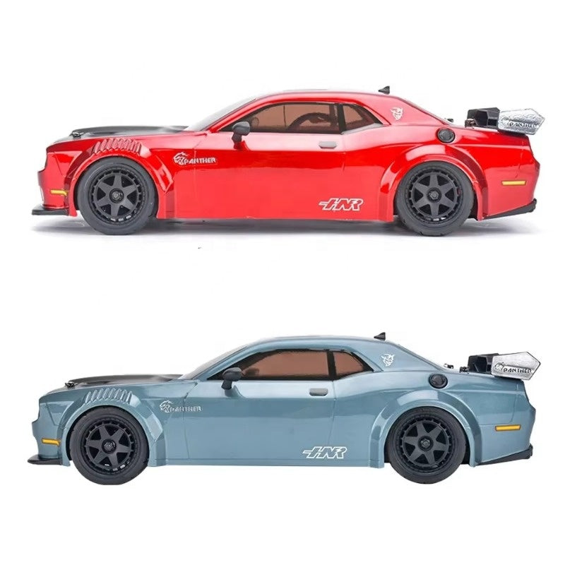 Red and blue RC drift cars with Panther decals and widebody kits from revnhaus