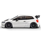 White die-cast RC drift car with black rims and rear wing from revnhaus