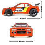 Orange RC drift car with A5 livery, 900mm length, 310mm height, from revnhaus
