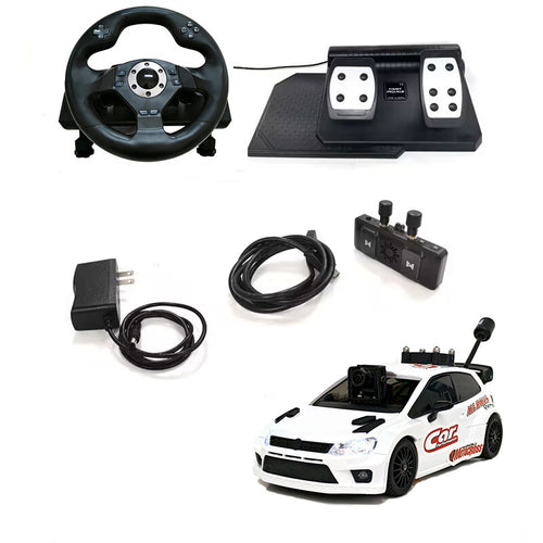 RC drift car with racing steering wheel, pedals, and controller set from revnhaus