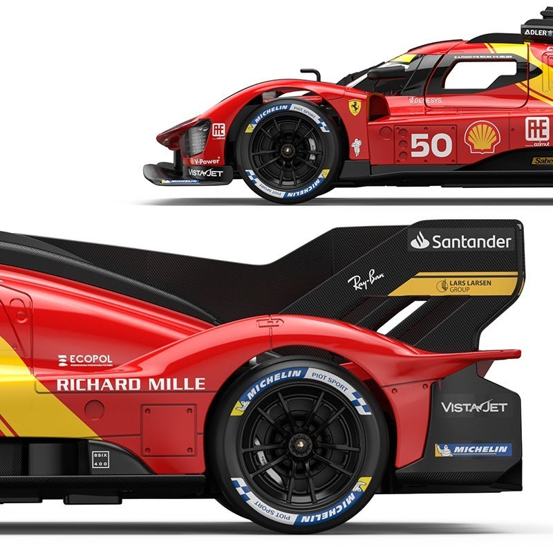 Red Ferrari race car with Shell, Michelin, Richard Mille branding, detailed rear wing and tires from revnhaus